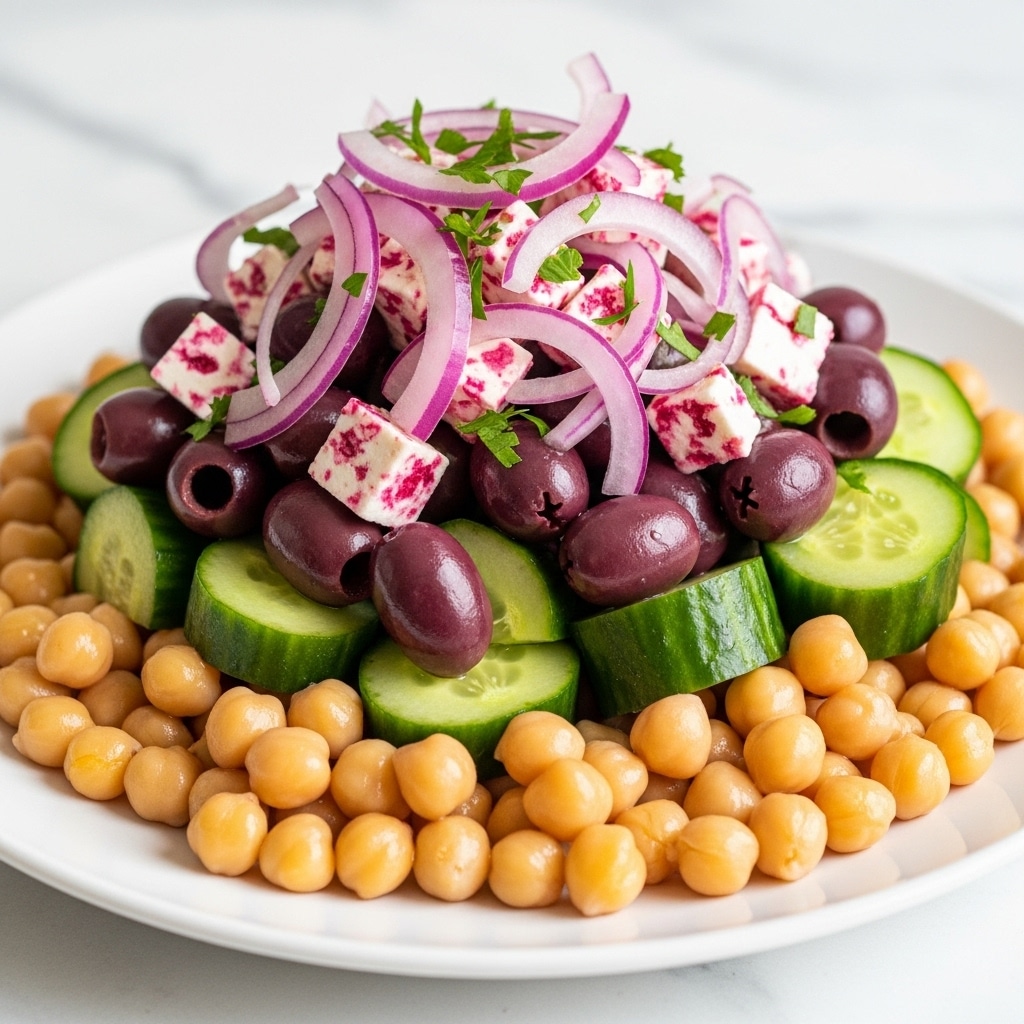 Chickpea Beetroot Salad with Feta and Greek Dressing Recipe