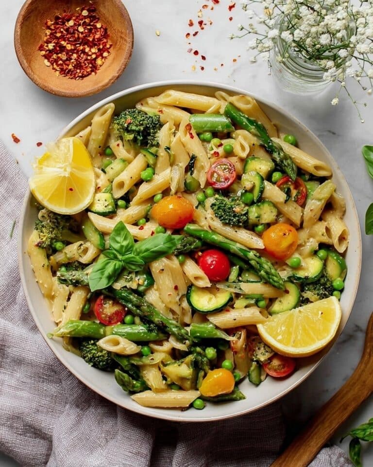 Pasta Primavera with Lemon Cream Sauce and Spring Vegetables Recipe
