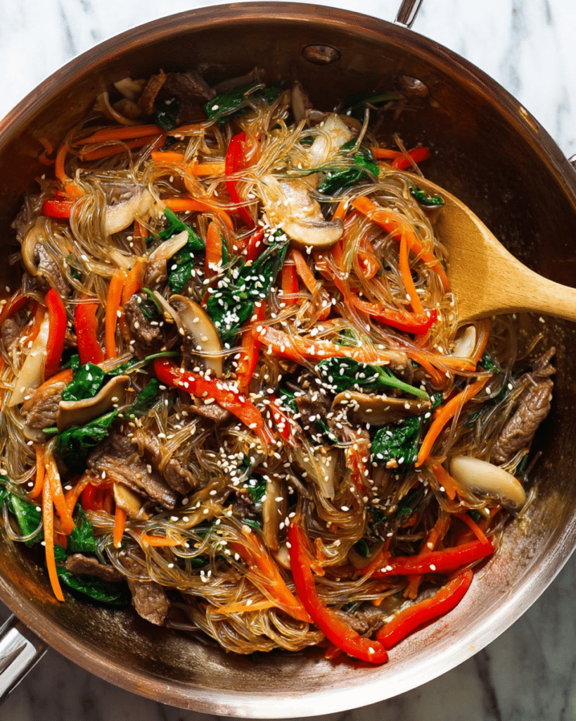 Japchae – Korean Sweet Potato Noodle Stir Fry Recipe