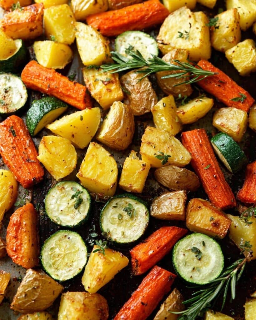 Easy One-Pan Garlic Herb Roasted Potatoes, Carrots, & Zucchini Recipe