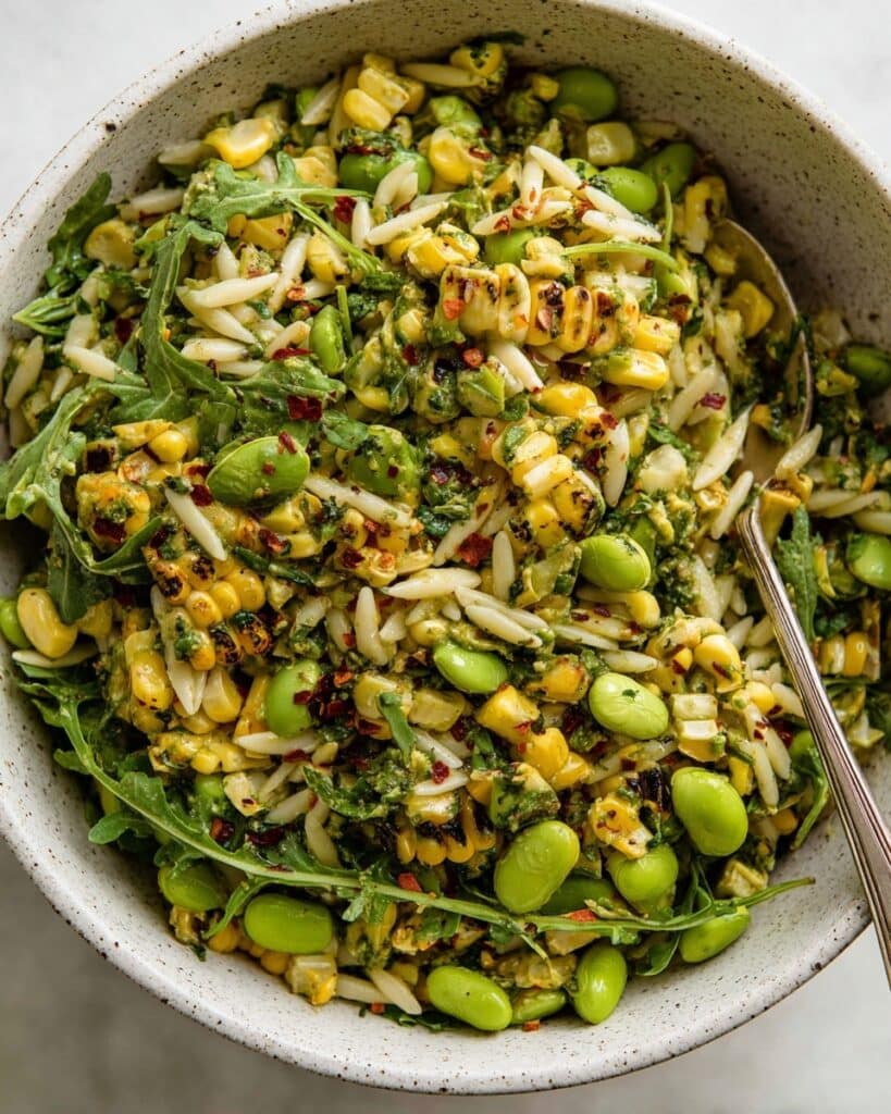 Grilled Corn Orzo Salad with Scallion Dill Dressing Recipe