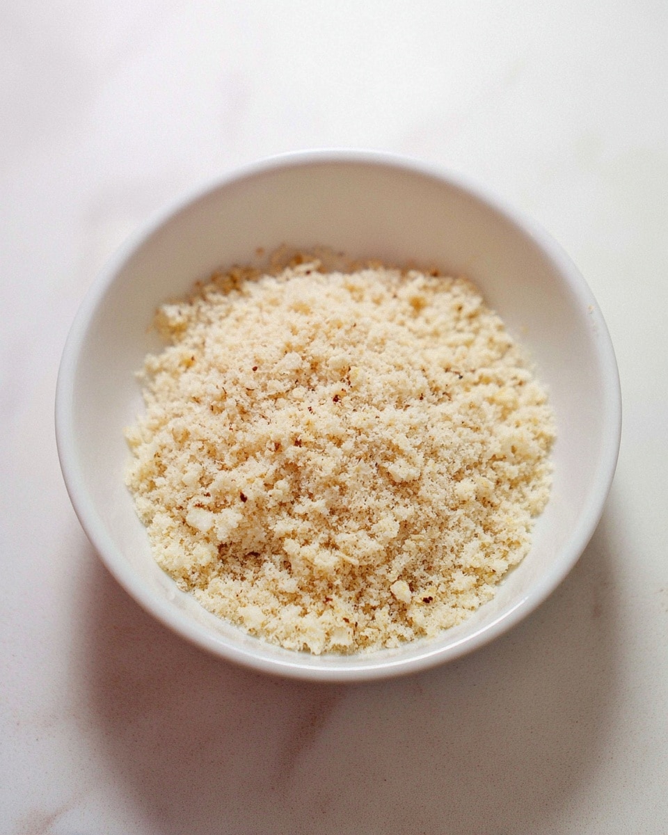 A white bowl filled with a single layer of fine, crumbly food that is pale beige in color with small darker brown specks. The bowl sits on a white marbled surface. The texture looks soft and grainy, and there are no other items or decorations around. photo taken with an iphone --ar 4:5 --v 7