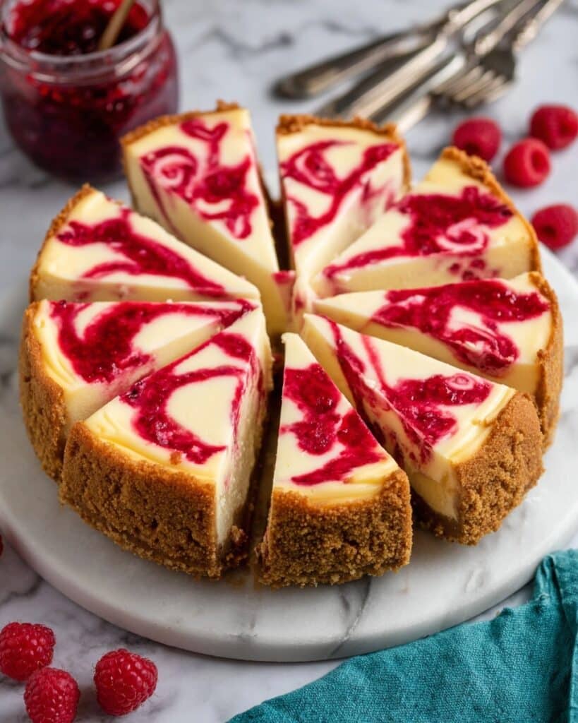 Raspberry Cheesecake with Swirled Raspberry Sauce Recipe