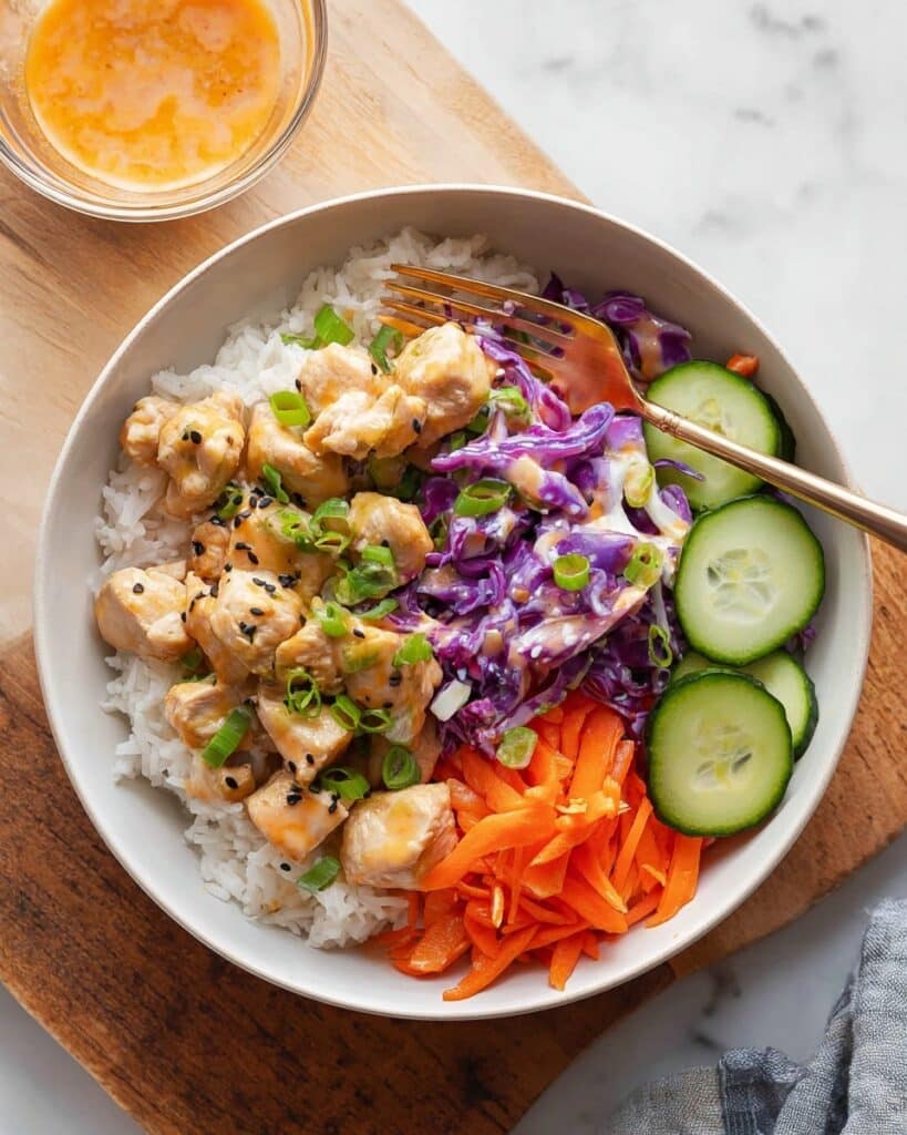 Bang Bang Chicken Bowls with Spicy Veggies and Rice Recipe