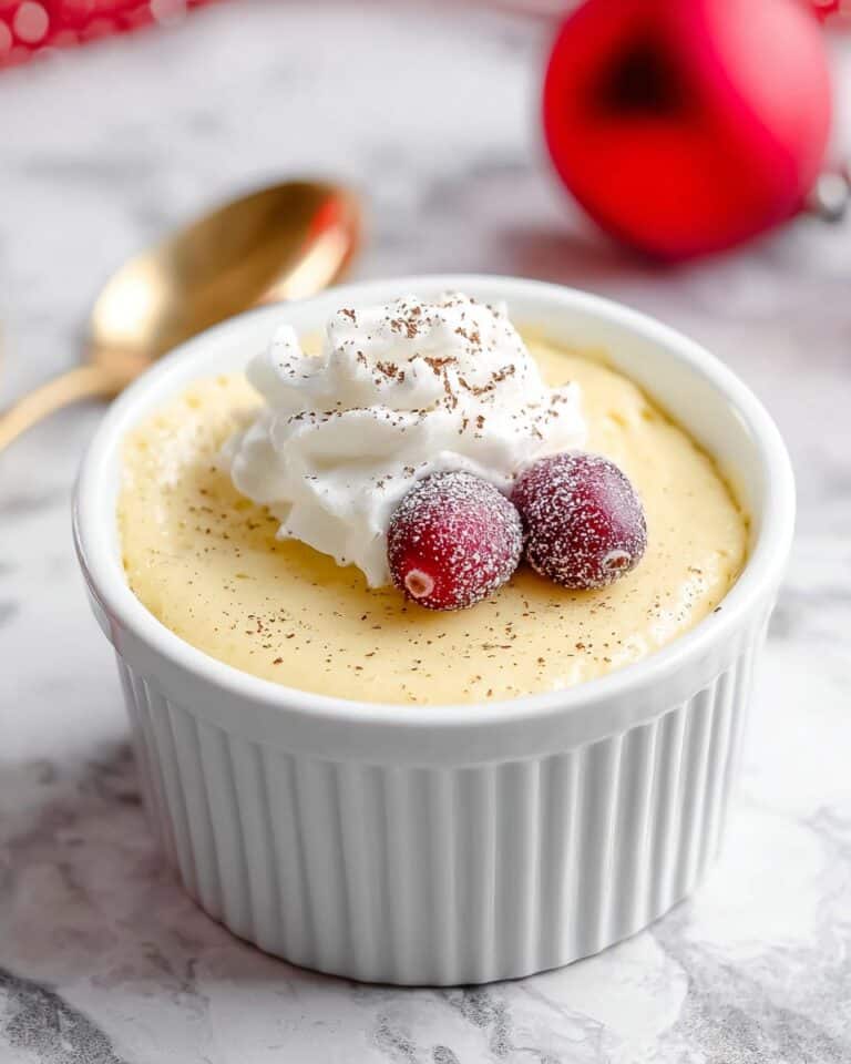 Homemade Eggnog Pudding with Whipped Cream and Sugared Cranberries Recipe