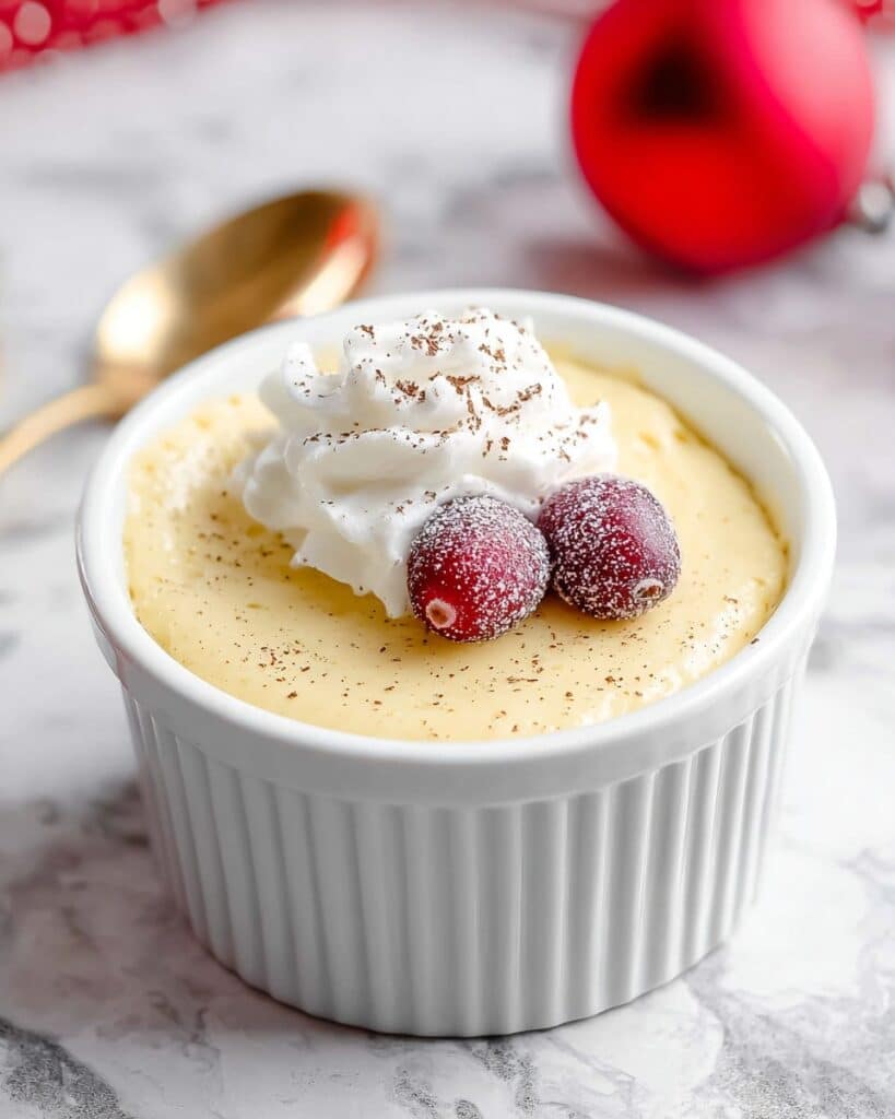 Homemade Eggnog Pudding with Whipped Cream and Sugared Cranberries Recipe