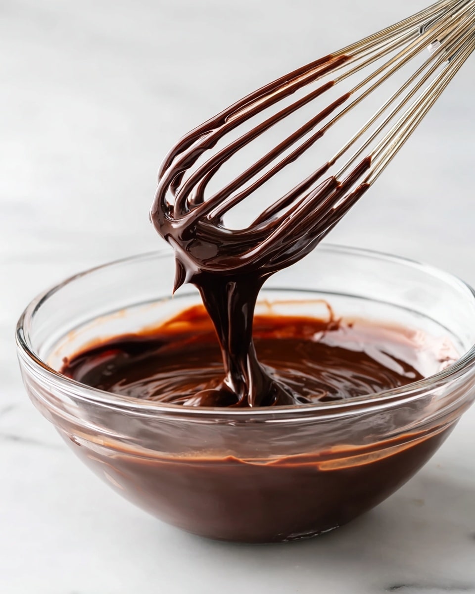 A close-up view of a dark chocolate cupcake in a white cupcake liner with three visible layers: the bottom layer is the dark, moist cupcake base with a textured surface; the middle layer is smooth, shiny dark chocolate frosting being piped in swirled loops from the top downwards, creating a tall, curly peak; the top layer is the tip of the metal piping nozzle applying the frosting. The background has a soft focus on two more cupcakes also in white liners, set on a white marbled surface. Photo taken with an iphone --ar 4:5 --v 7