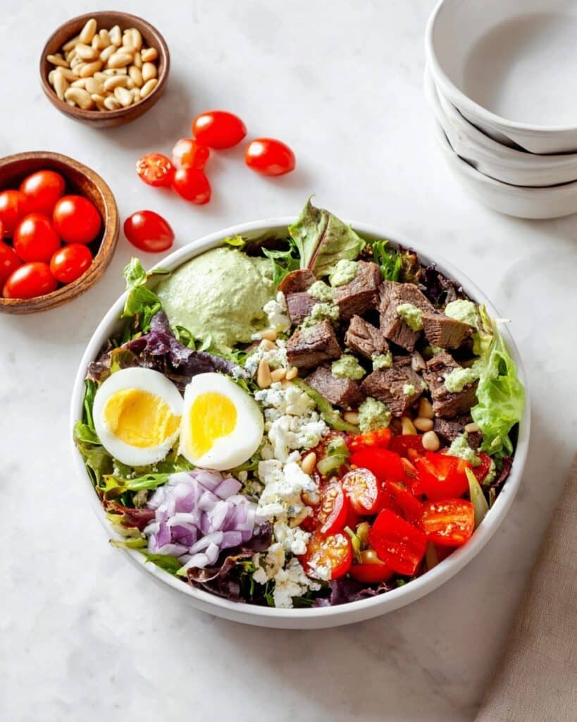 Steak Cobb Salad with Avocado Greek Yogurt Dressing Recipe