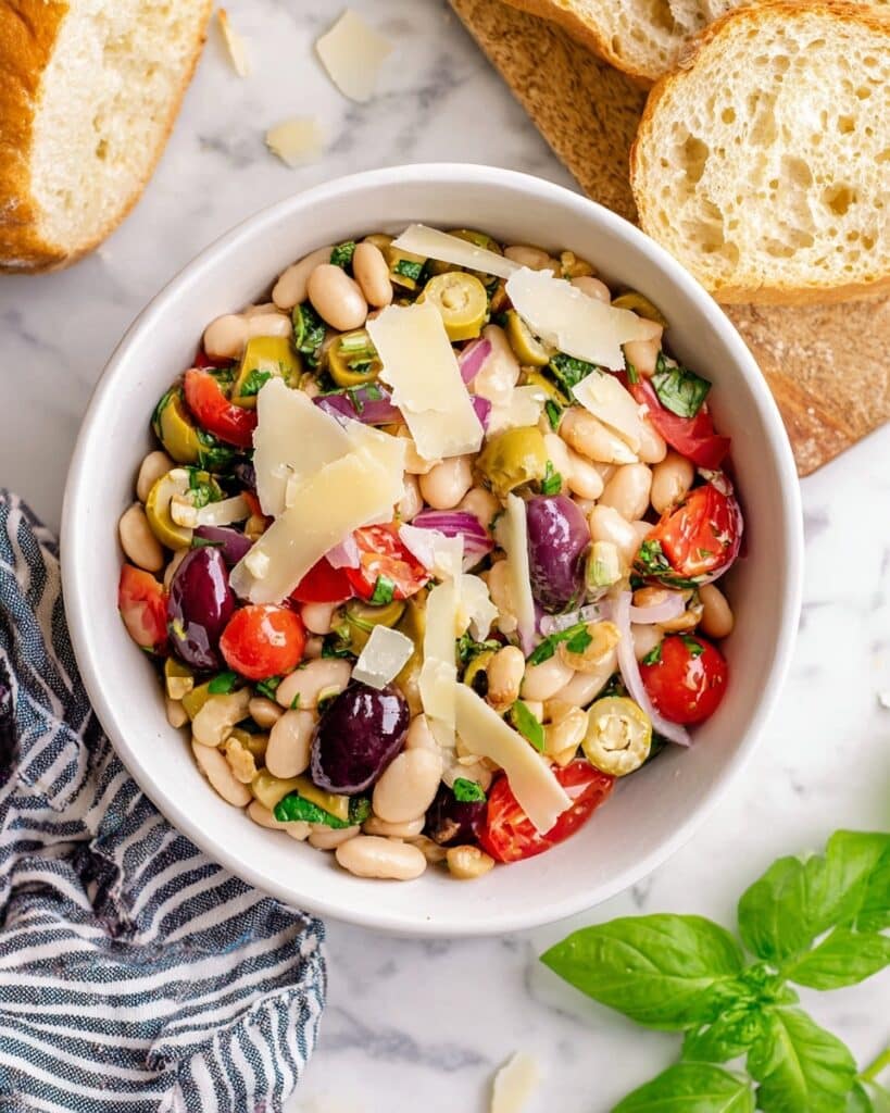 Italian White Bean Salad with Cherry Tomatoes, Olives, and Parmesan Recipe