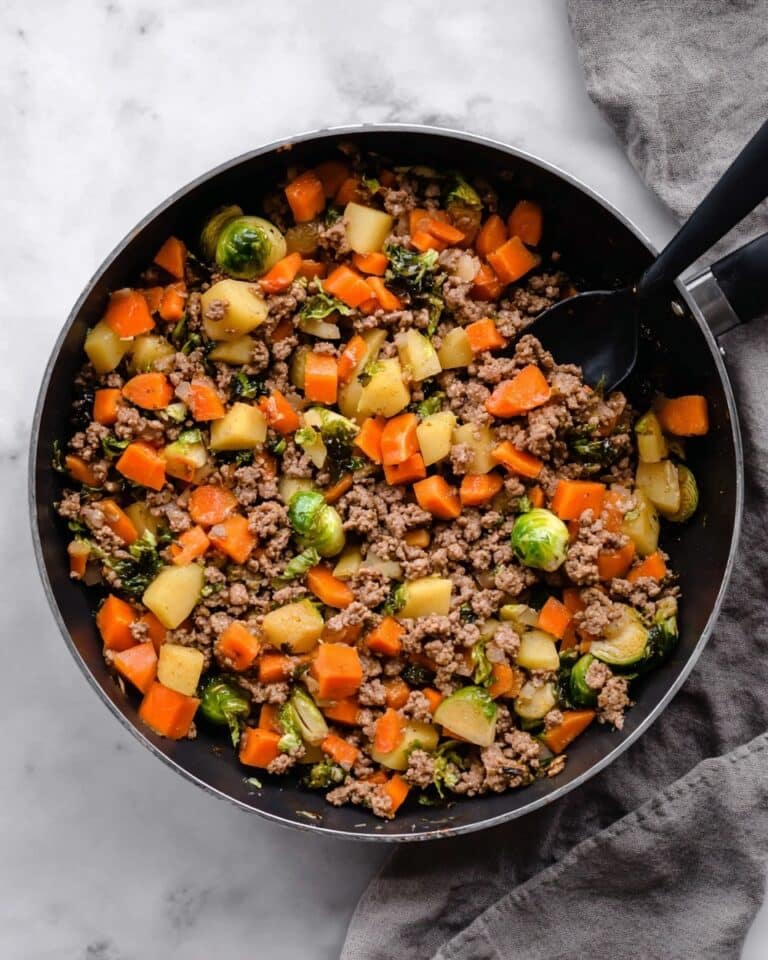 Ground Turkey Sweet Potato Skillet with Brussels Sprouts Recipe