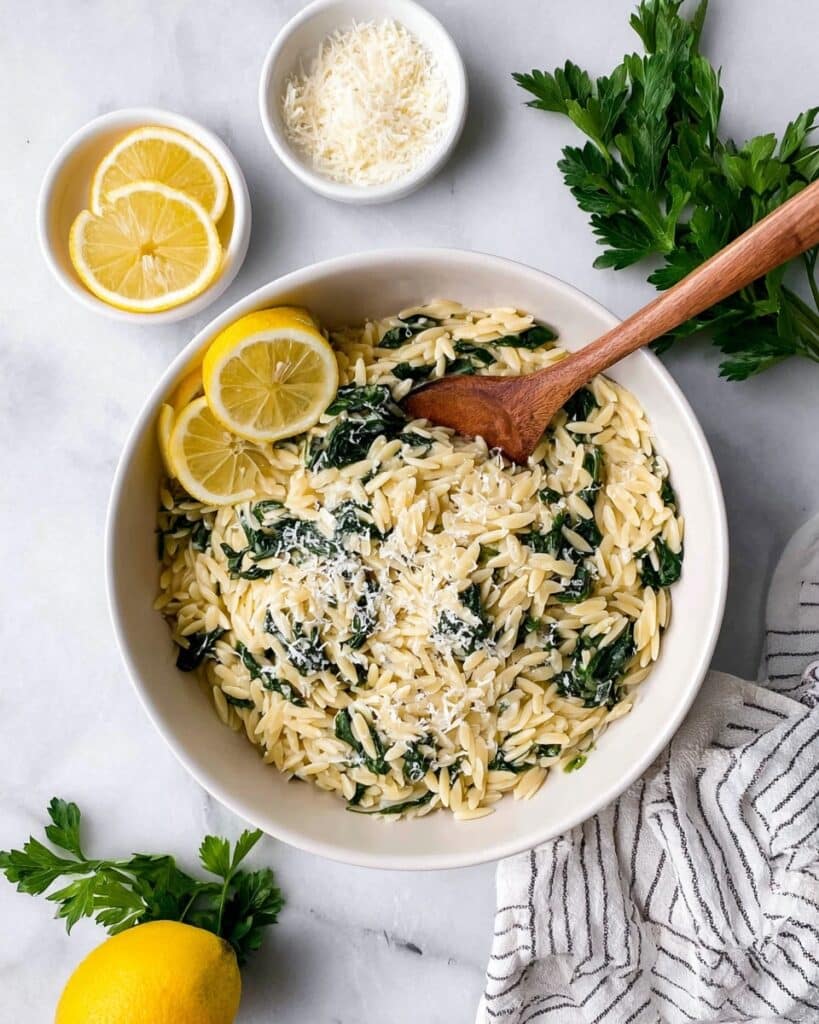 Lemon Orzo with Spinach Recipe