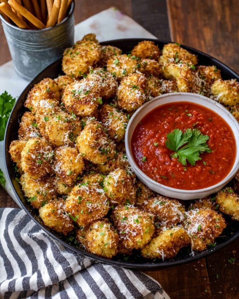 Tortellini Party Snacks with Crispy Coating and Marinara Dipping Sauce Recipe