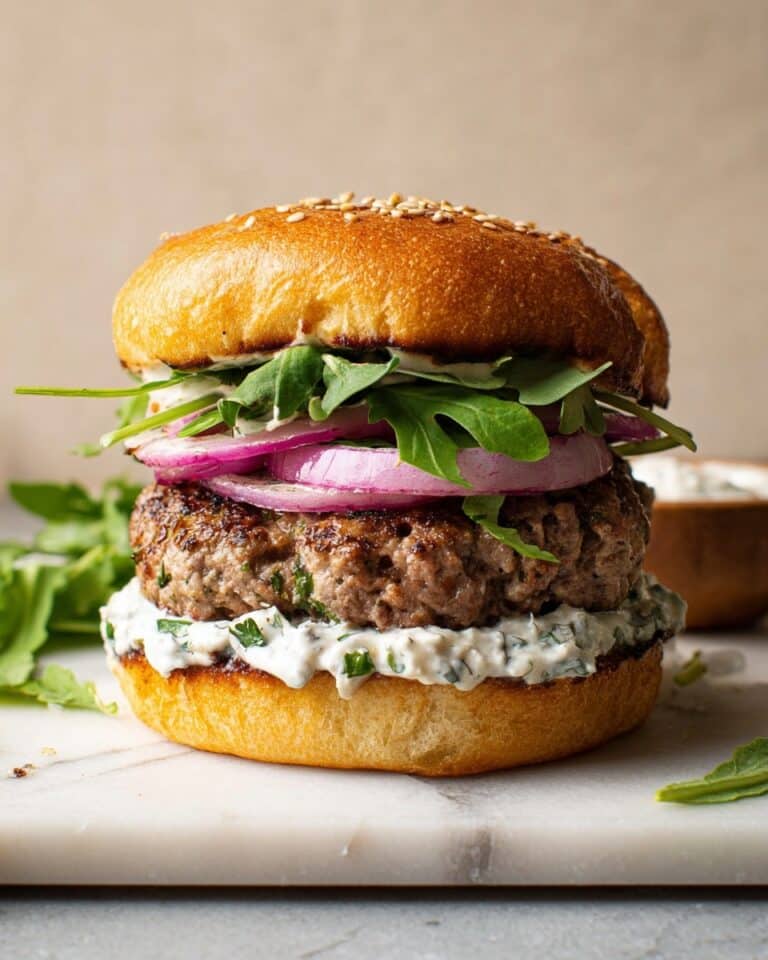 Juicy Ground Lamb Burgers with Tzatziki Recipe