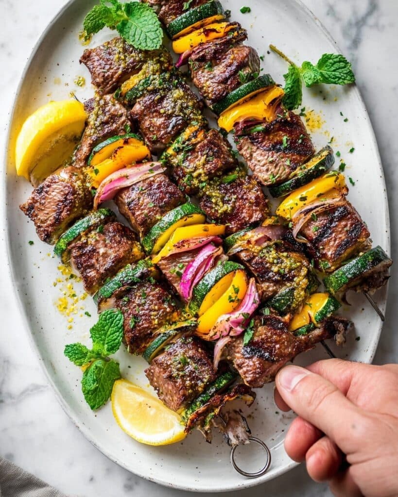 Middle Eastern Beef Shish Kebab with Sides Recipe