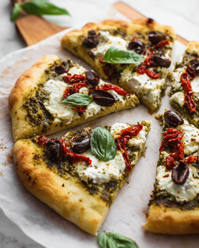 15-Minute Mediterranean Flatbread Pizza with Pesto Recipe