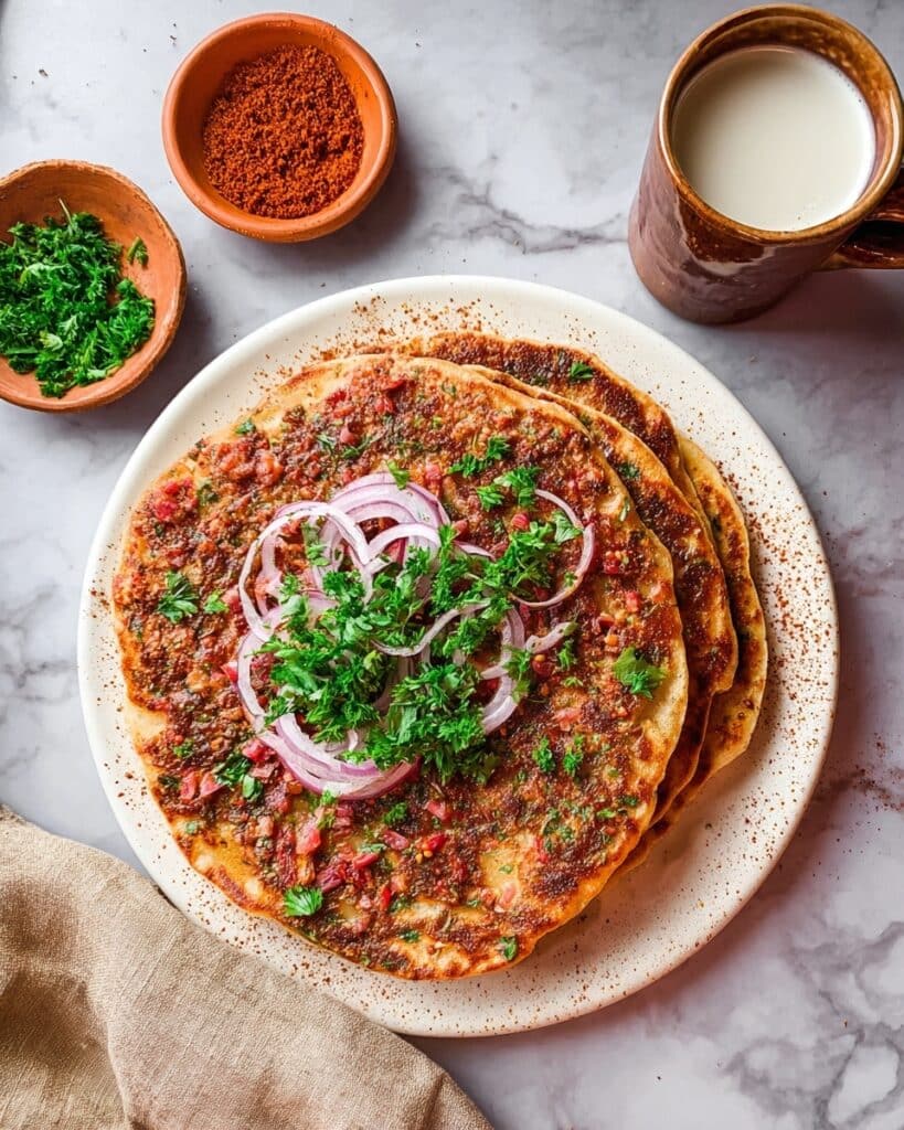 Thin-Crust Lahmacun with Seasoned Minced Meat Recipe