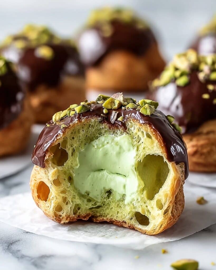 Pistachio Chocolate Choux Buns Recipe