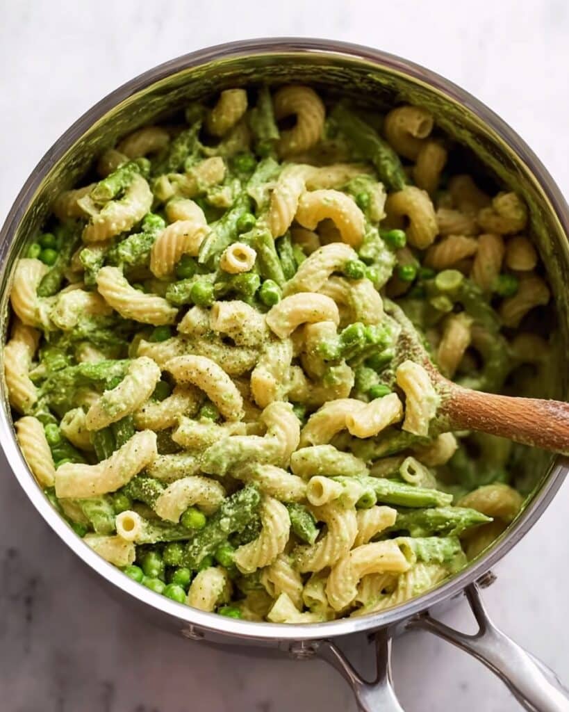 Asparagus Pasta with Green Peas and Vegan Pesto Recipe