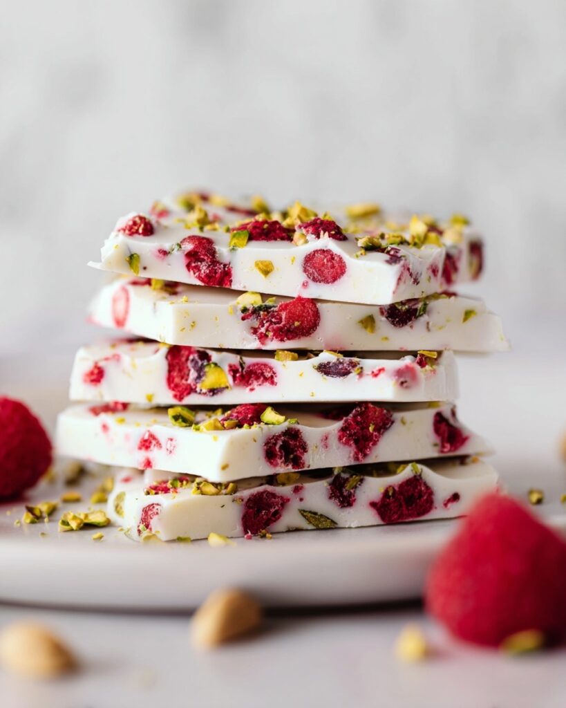 Yogurt Bark with Raspberries, Pistachios, Granola, and Almond Butter Recipe