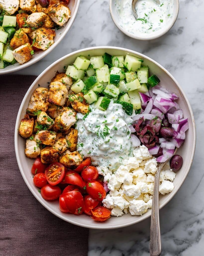 Chicken Gyro Bowls with Tzatziki and Fresh Veggies Recipe
