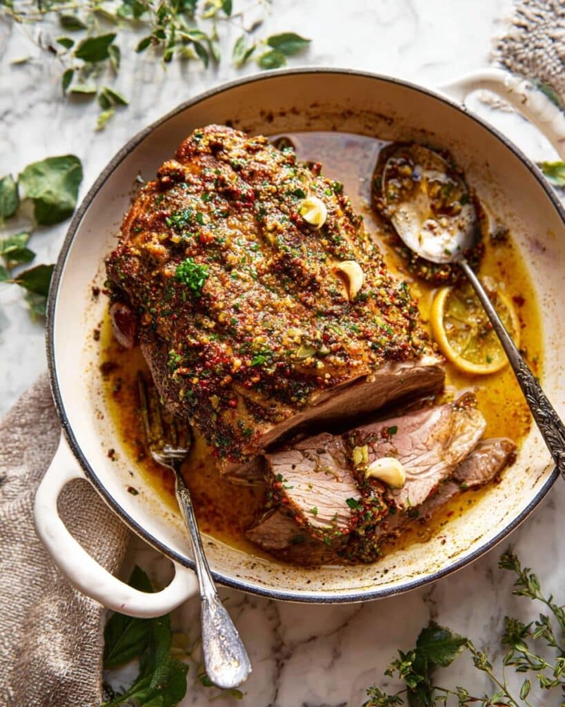 Slow Roasted Lamb Shoulder with Mint Sun-Dried Tomato Sauce Recipe
