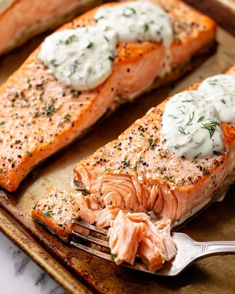 Baked Salmon with Lemon Dill Yogurt Sauce Recipe