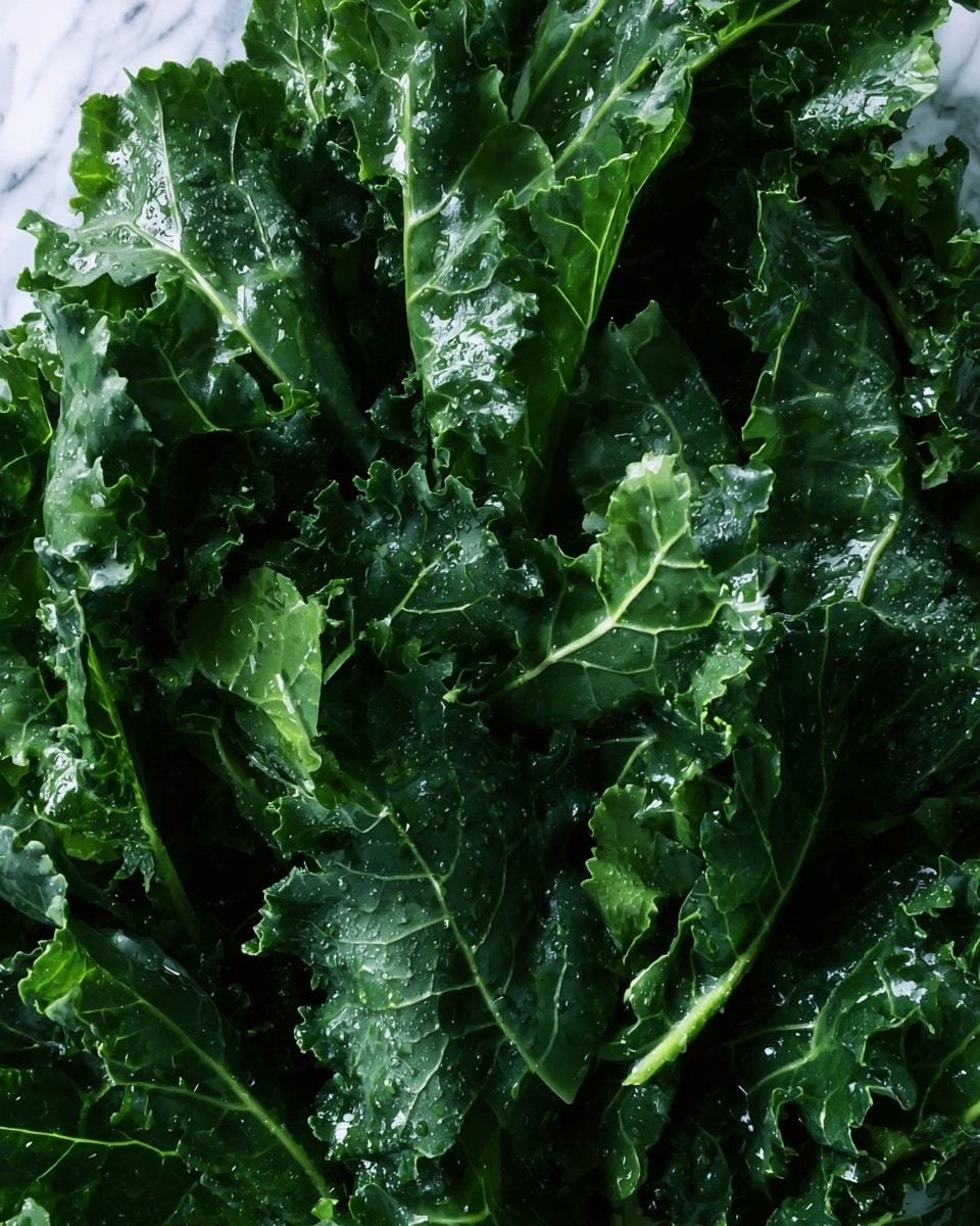 A close-up view of fresh kale leaves, showing their dark green, curly edges and crinkly textures with a glossy, slightly wet surface. The leaves overlap each other densely, creating a rich, leafy pattern with visible veins and various shades of green. The background is a white marbled texture that contrasts softly with the deep green of the kale. photo taken with an iphone --ar 4:5 --v 7