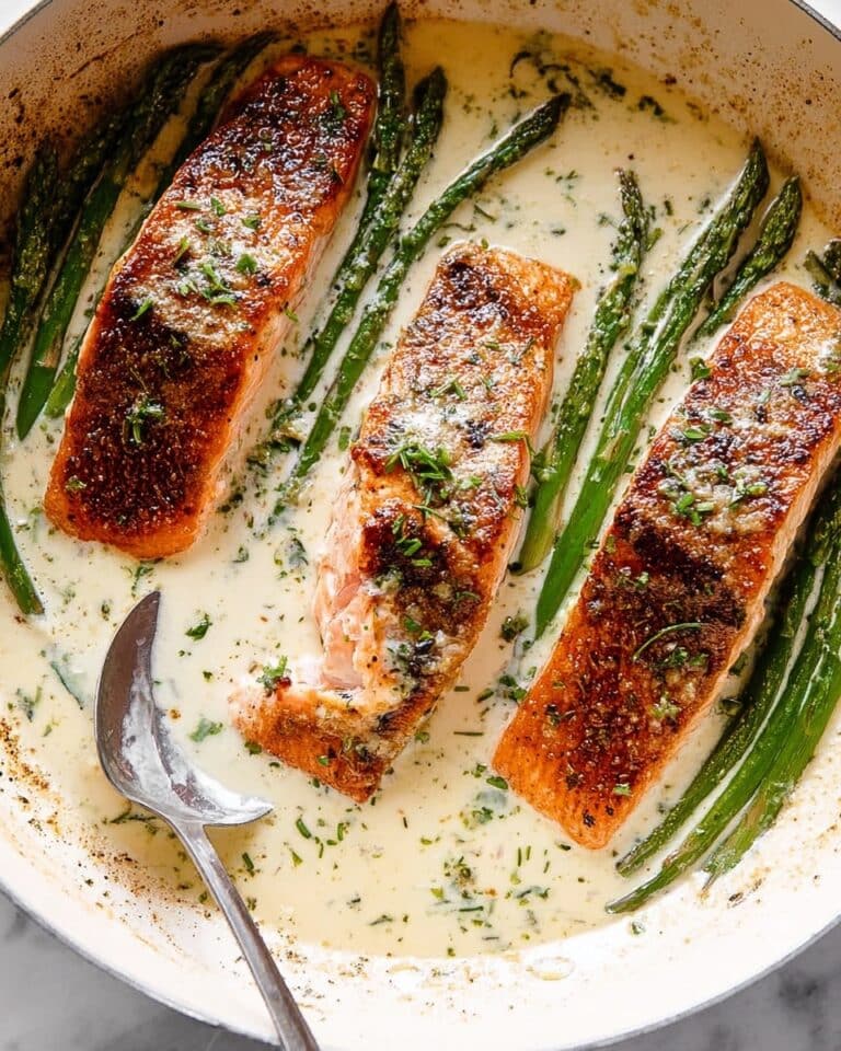Dijon Salmon with Creamy Asparagus Sauce Recipe