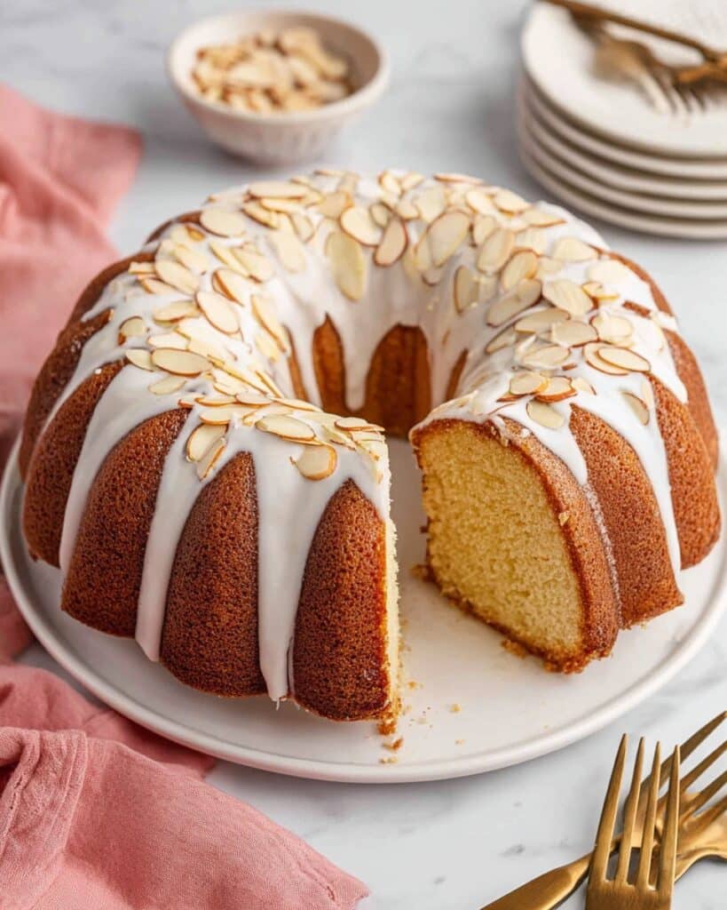 Almond Pound Cake with Almond Icing and Sliced Almond Garnish Recipe
