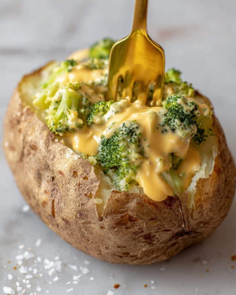Cheesy Baked Potatoes with Broccoli Cheese Sauce Recipe