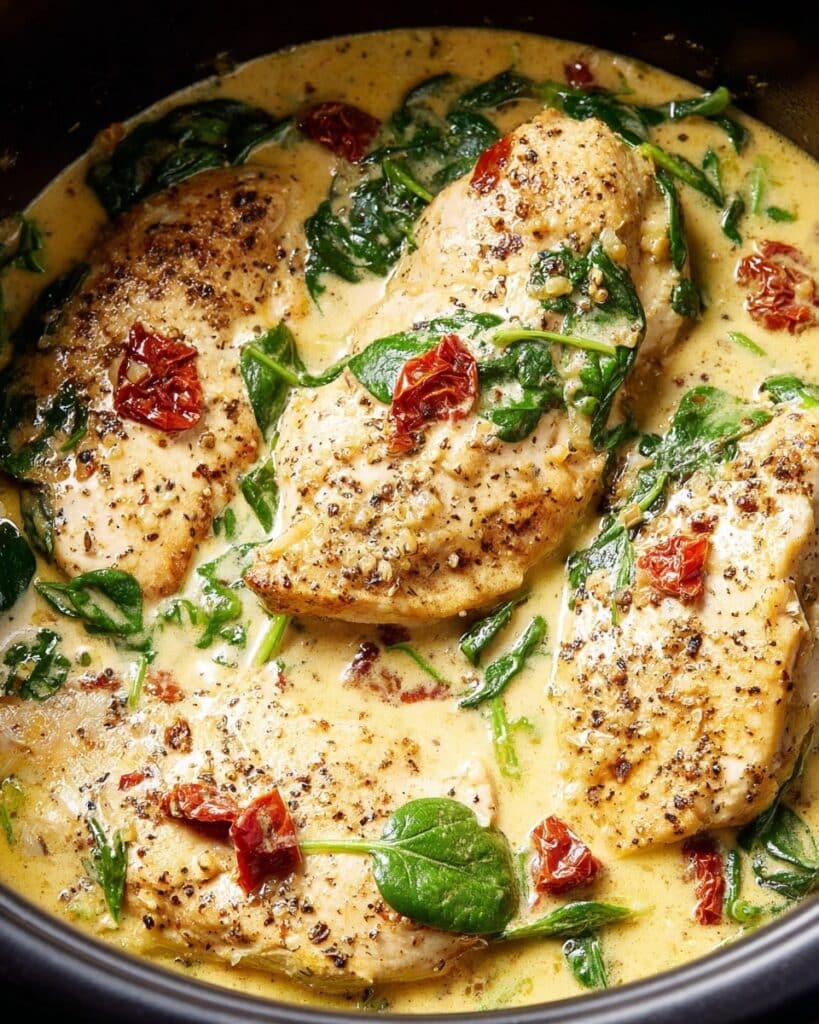 Tuscan Chicken with Sun-Dried Tomatoes and Spinach in Creamy Parmesan Sauce Recipe