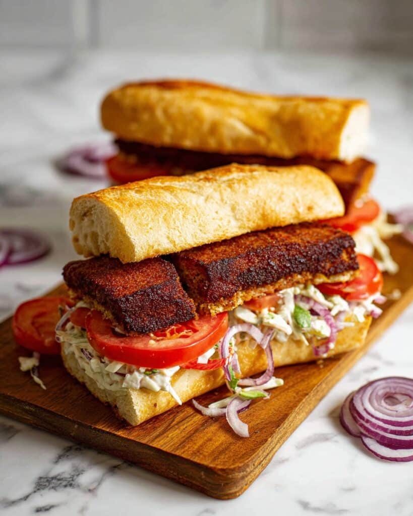Cajun Blackened Tofu Sandwich with Creamy Sriracha Coleslaw Recipe