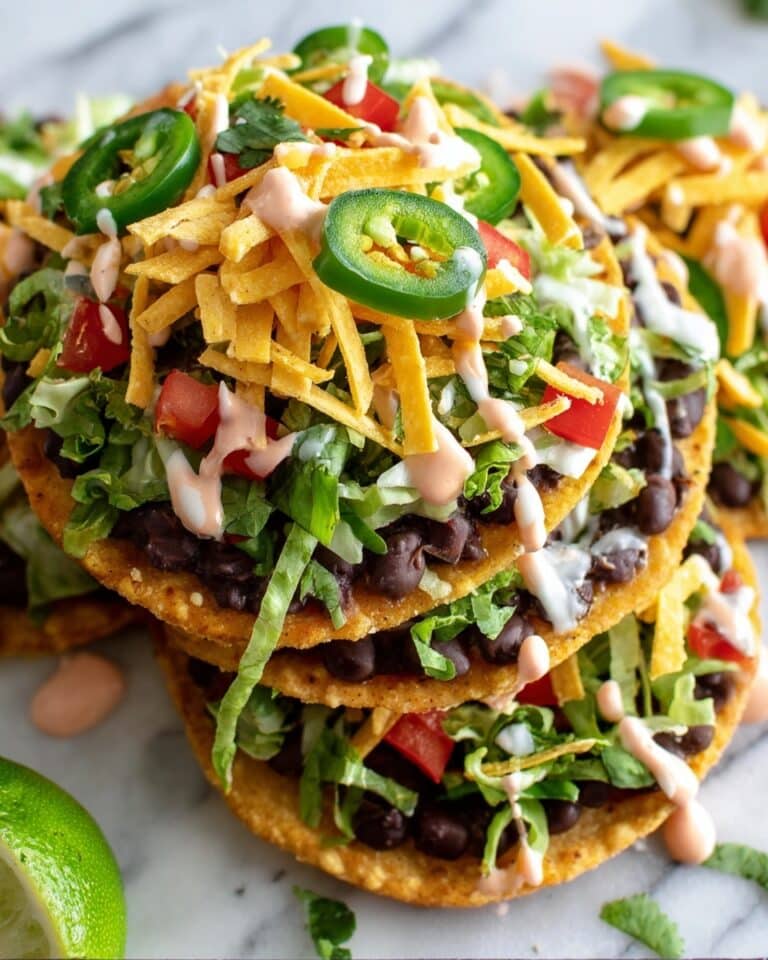 Black Bean Tostadas with Fresh Toppings and Spicy Sriracha Ranch Recipe