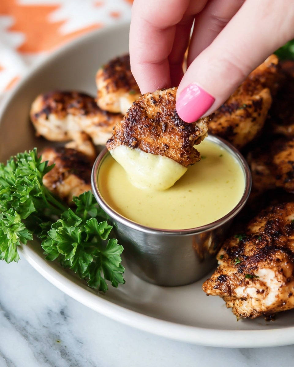 The image shows a black grill pan with five cooked chicken pieces arranged close together. Each piece is seasoned with spices giving them a golden brown color with darker char marks, showing a textured, crispy exterior. The chicken pieces are sprinkled with small green parsley leaves scattered unevenly on top. The pan surface has grill grooves with bits of spices and juices resting in between. The overall look is warm, inviting, and well-cooked, placed on a white marbled surface. Photo taken with an iphone --ar 4:5 --v 7