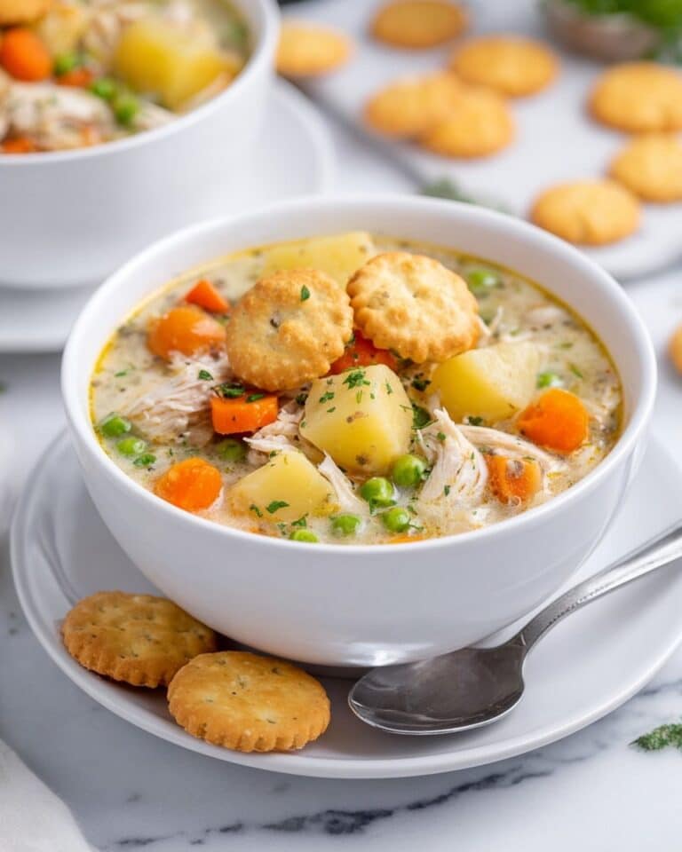 Chicken Pot Pie Soup with Flaky Pie Crust Crackers Recipe