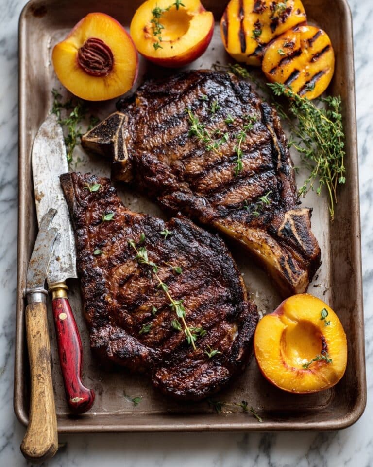 Grilled Ribeye Steaks with Peaches Recipe