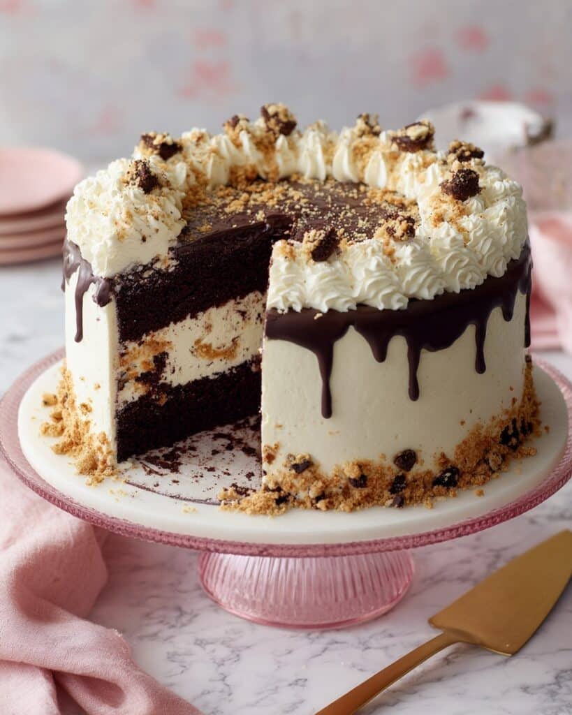 Ice Cream Cake with Fudge, Cookies, and Whipped Cream Recipe