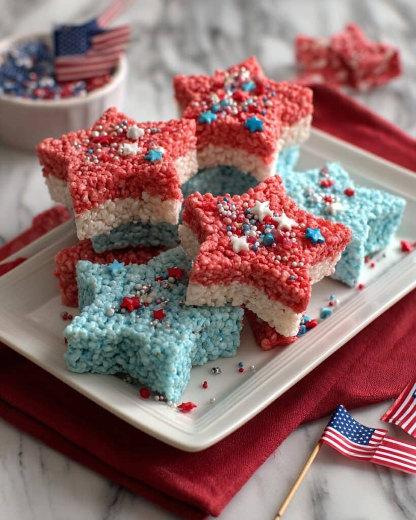 Fourth of July Rice Krispies Treats with Red, White, and Blue Stars Recipe