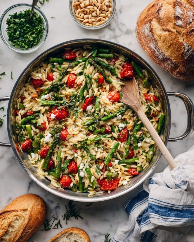 Lemon Garlic Orzo with Roasted Vegetables Recipe
