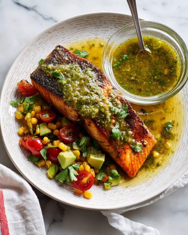 Blackened Summer Salmon with Chimichurri and Fresh Corn Salad Recipe