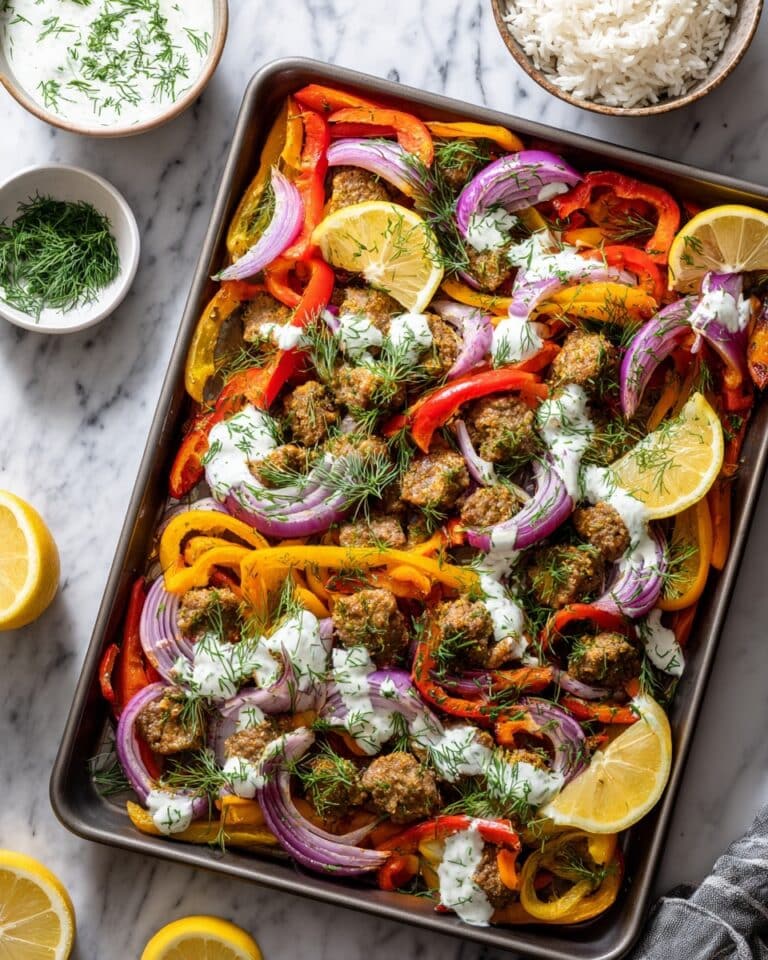 Mediterranean Chicken Sheet Pan Dinner with Lemon-Garlic Yogurt Sauce Recipe