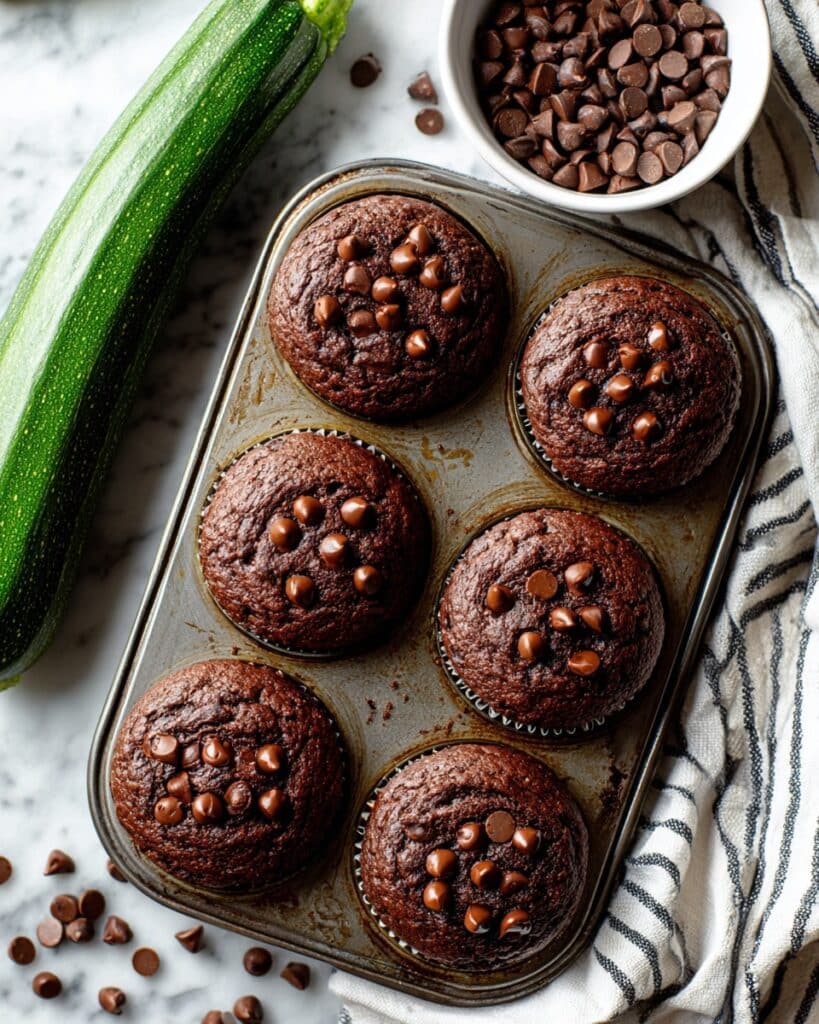Bakery Style Double Chocolate Zucchini Muffins Recipe