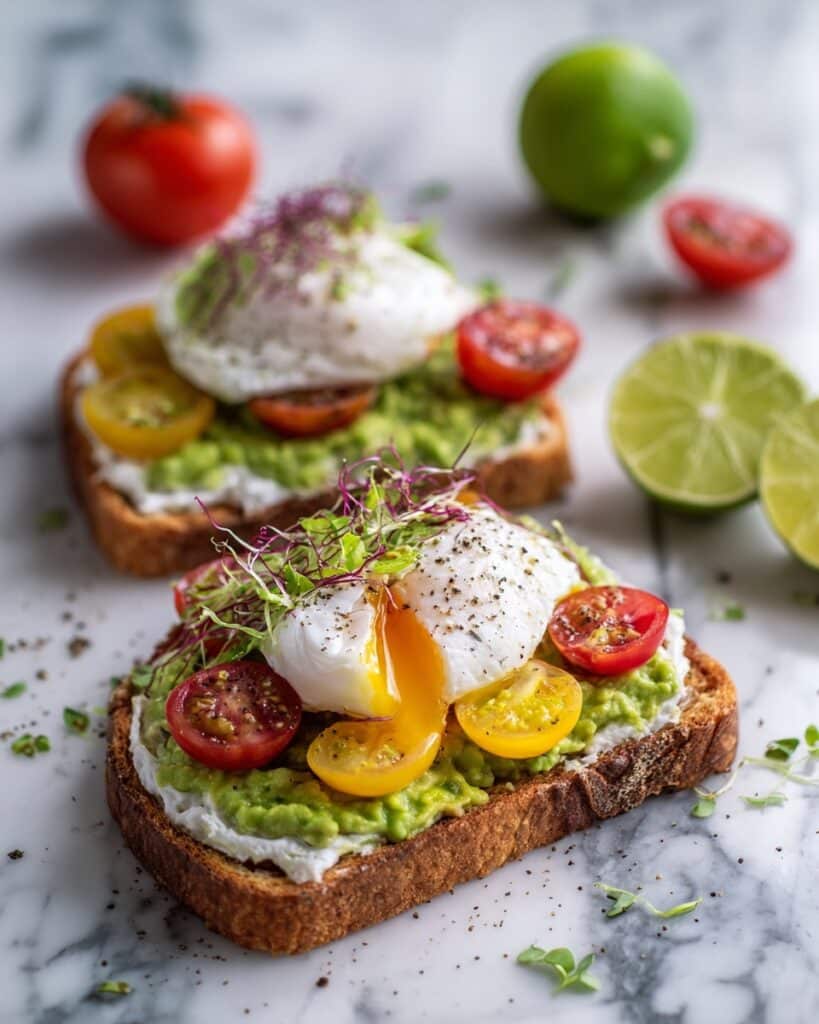Cream Cheese Avocado Toast with Heirloom Tomatoes and Poached Eggs Recipe