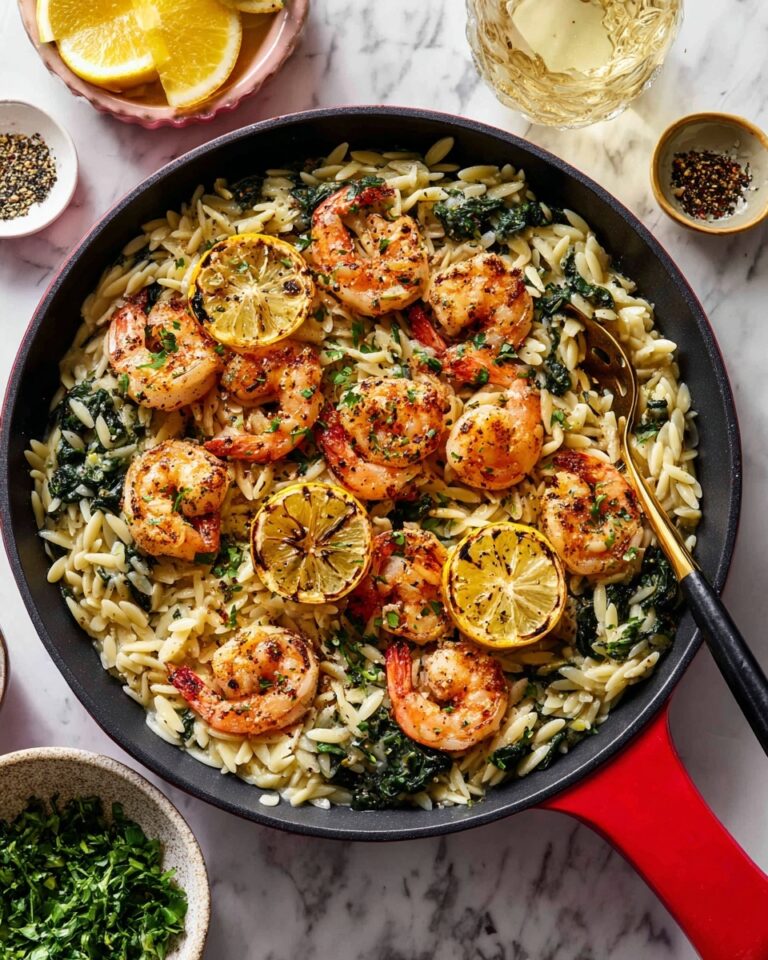 One Skillet Lemon Pepper Shrimp and Orzo Recipe