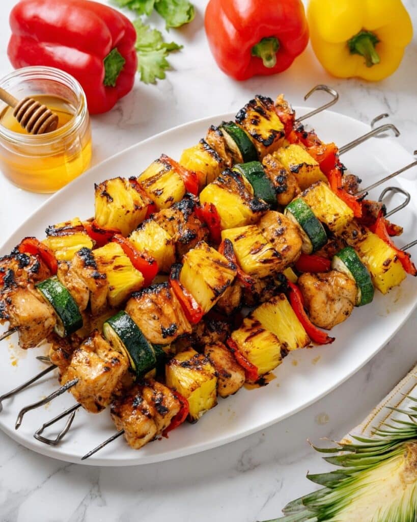 Sweet and Savory Chicken Kabobs with Grilled Pineapple and Vegetables Recipe