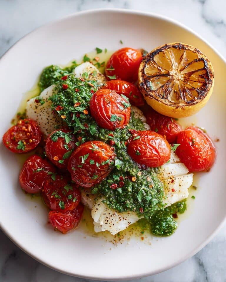 Baked Chilean Sea Bass with Basil Pesto and Grilled Lemon Recipe