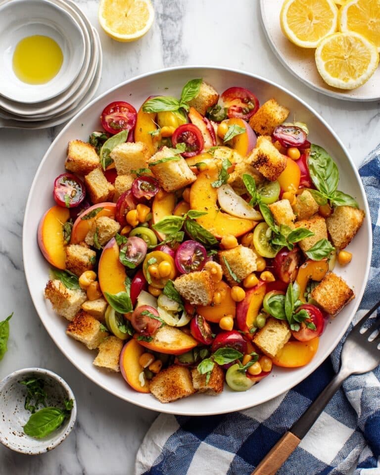 Panzanella Salad with Fresh Tomatoes, Peaches, and Corn Recipe