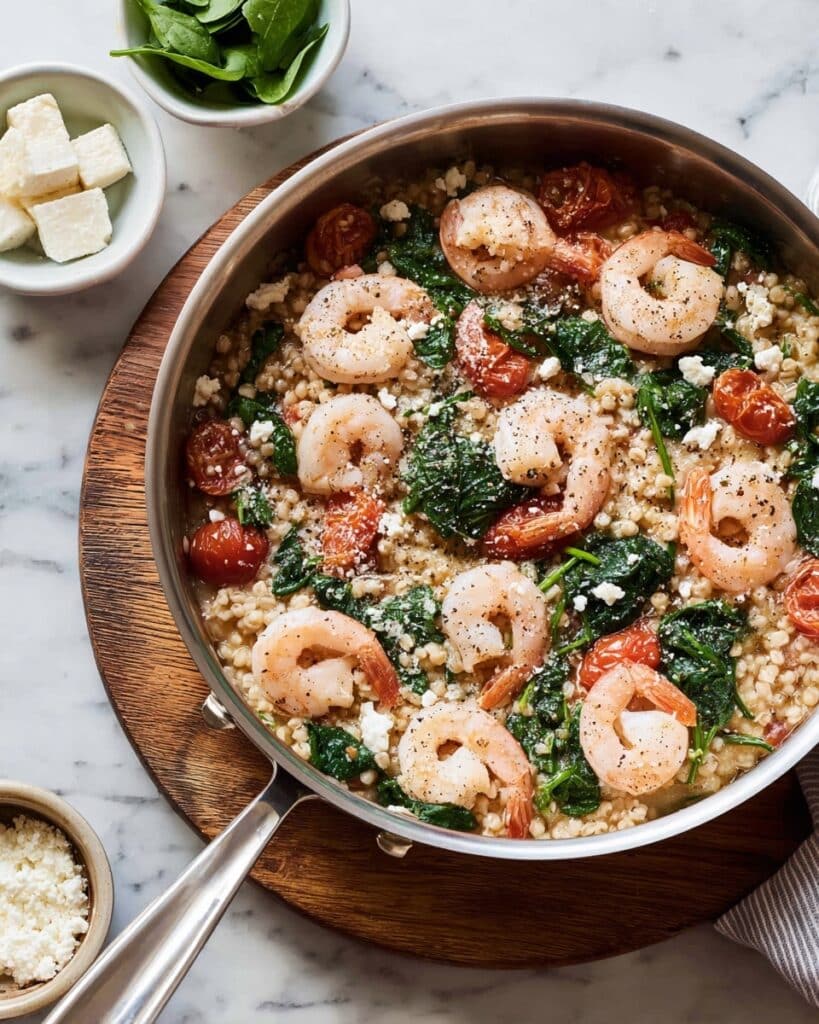 Greek Shrimp, Pearl Barley, and Kale with Feta Recipe