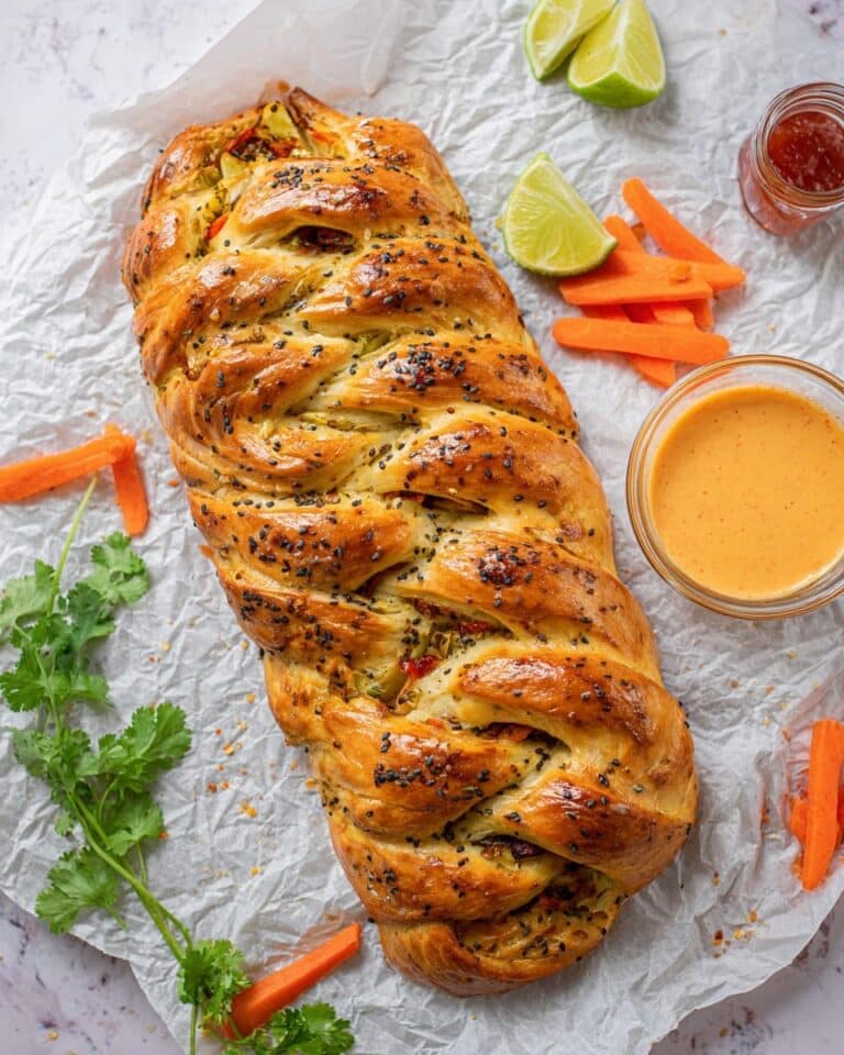 Cheesy Chicken Braided Bread with Spicy Veggie Filling Recipe