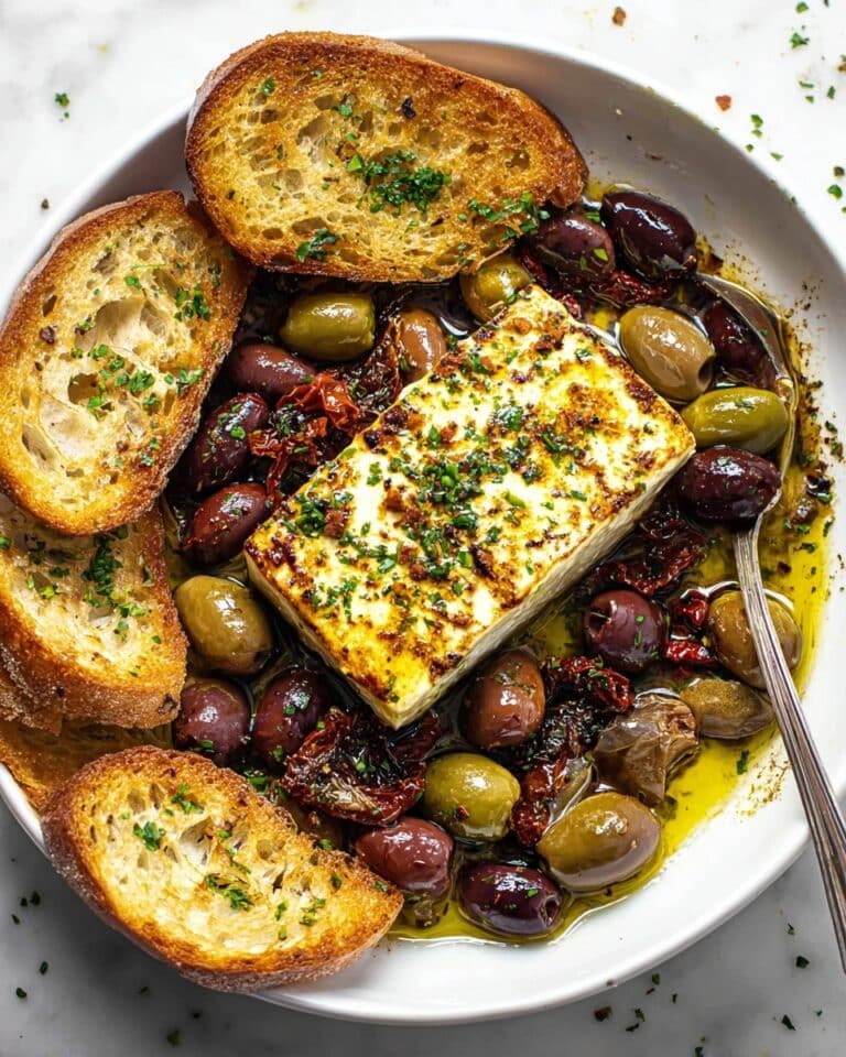 Baked Feta with Olives, Sun-Dried Tomatoes, and Herbs Recipe